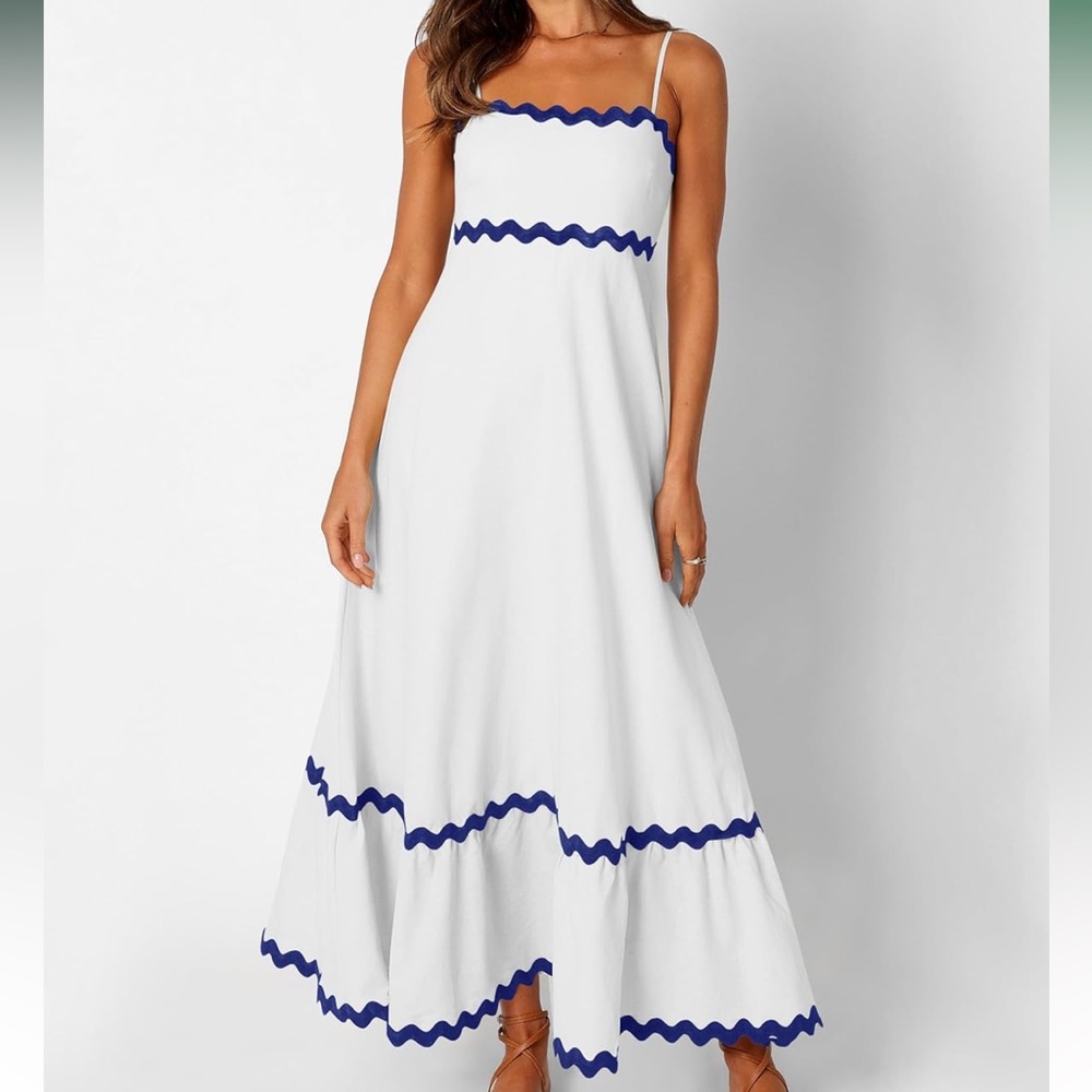 White and Blue Maxi Dress NWT